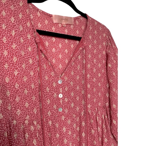 Scandal Italy Ordell Lurex Diamond Print Tiered Boho Mini Dress Long SL M Pink - Picture 6 of 11